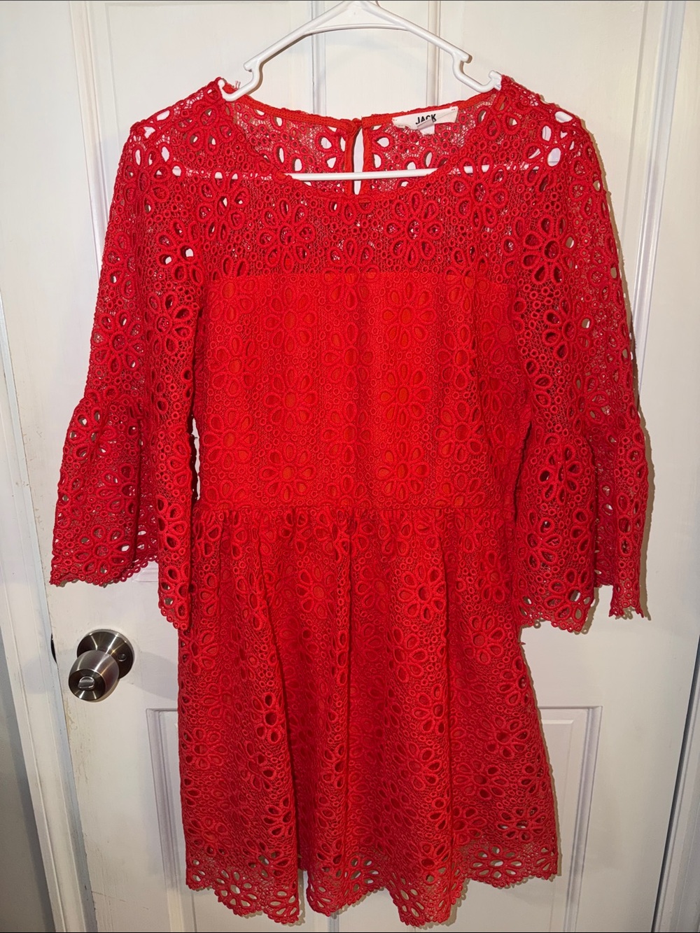 Jack by BB Dakota Red Floral Eyelet Long Sleeve Fit & Flare Dress sz 4